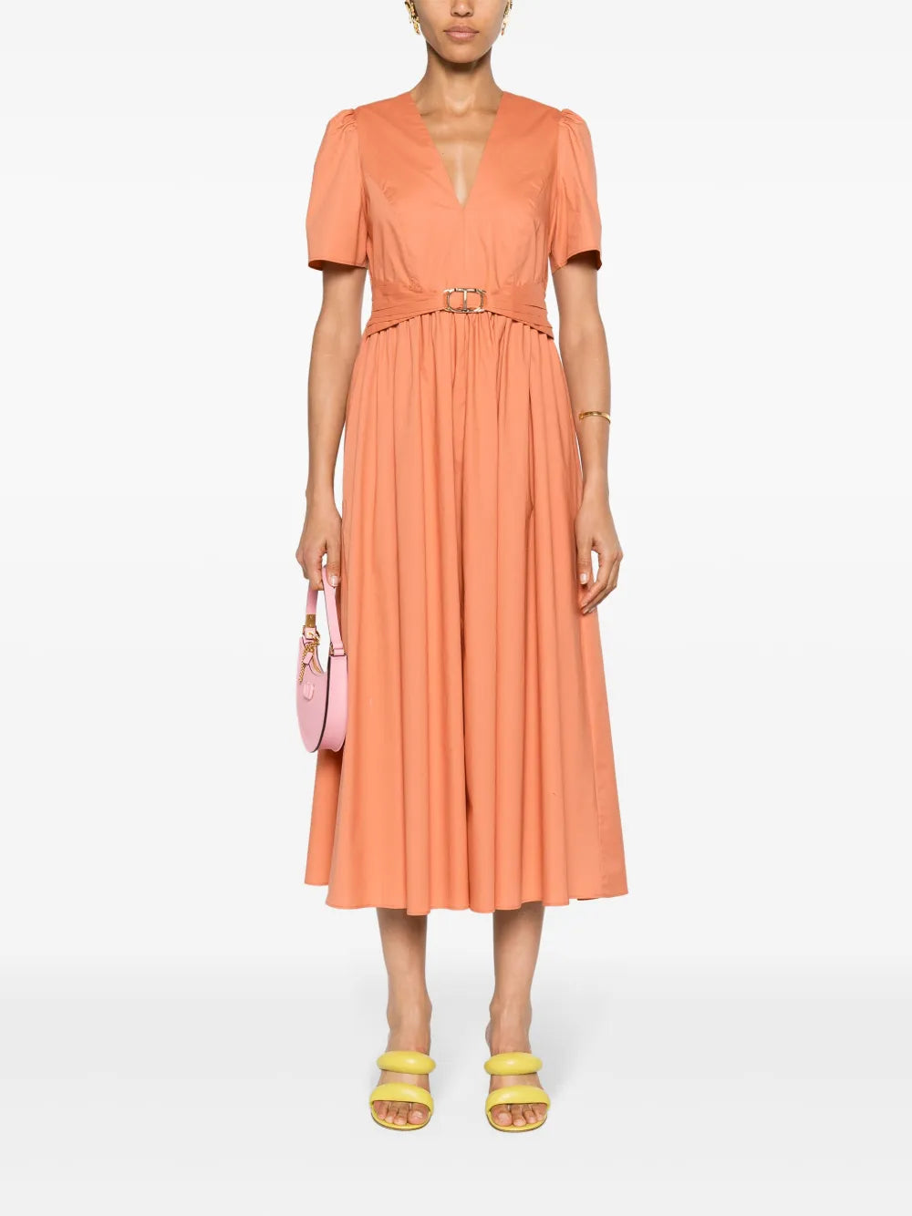 Belted Poplin Midi Dress