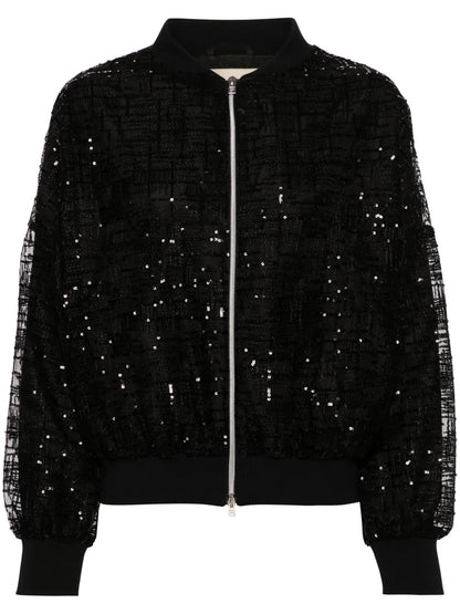 Sequin-Embellished Bomber Jacket