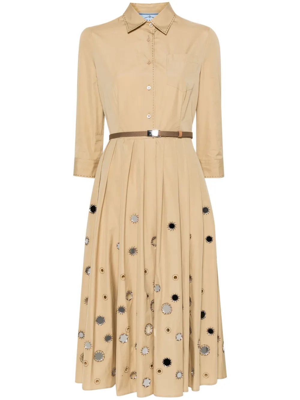 Mirror Embellished Belted Midi Dress