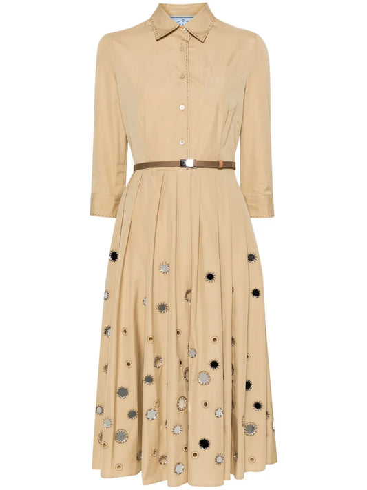 Mirror Embellished Belted Midi Dress
