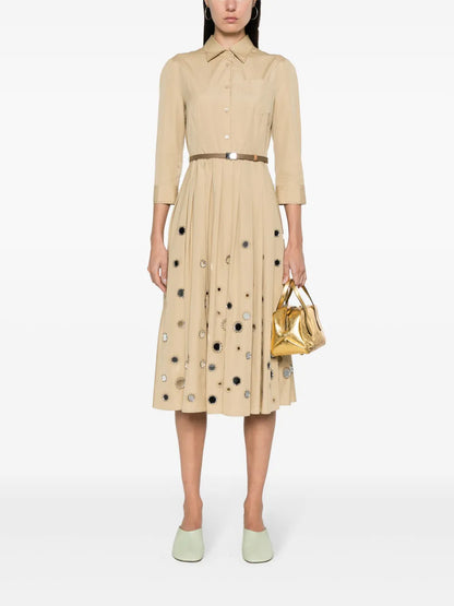 Mirror Embellished Belted Midi Dress