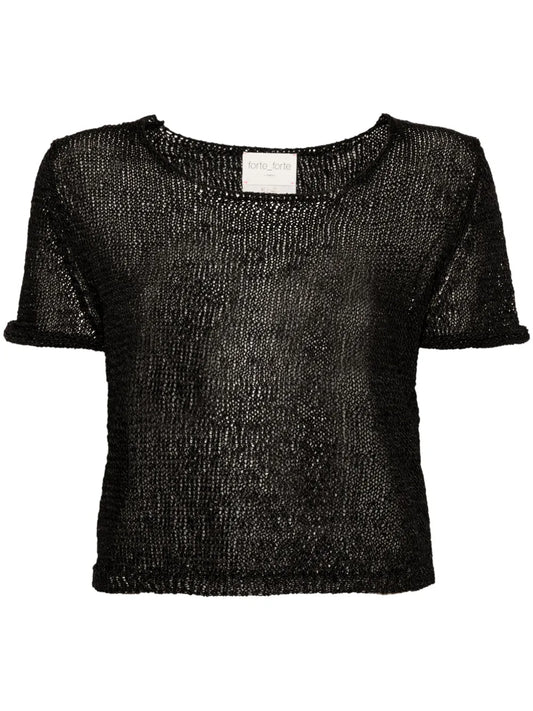 Open-Knit Crop T-Shirt