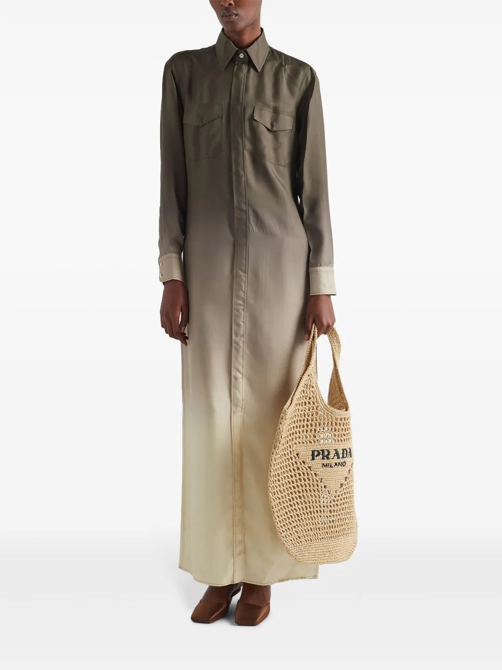 Ombré-Effect Silk-Twill Shirt Dress