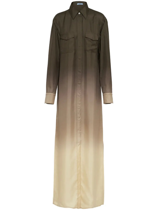 Ombré-Effect Silk-Twill Shirt Dress