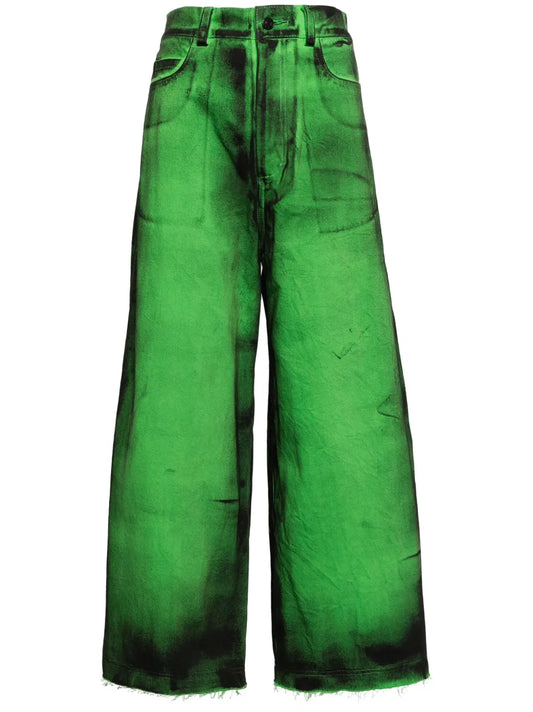 Faded-Effect Wide-Leg Jeans