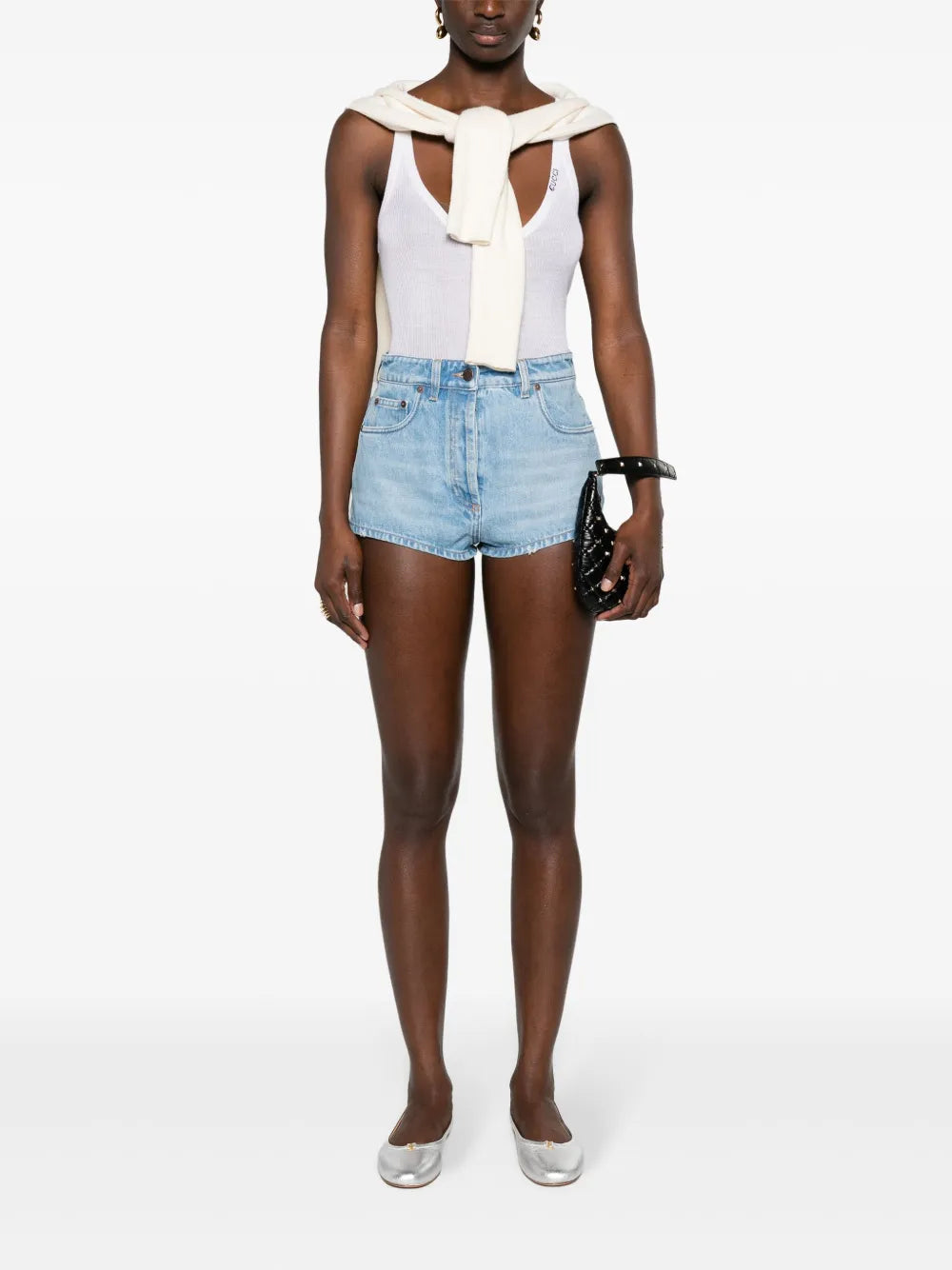 Triangle-Logo Denim Mini Shorts