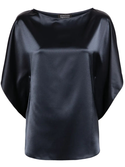 Boat-Neck Satin Blouse