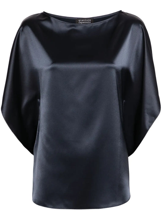 Boat-Neck Satin Blouse
