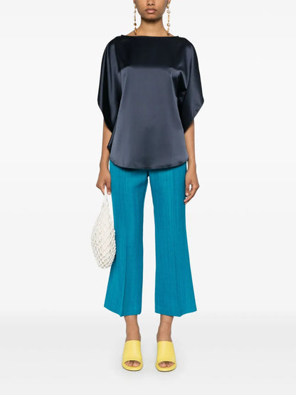 Boat-Neck Satin Blouse