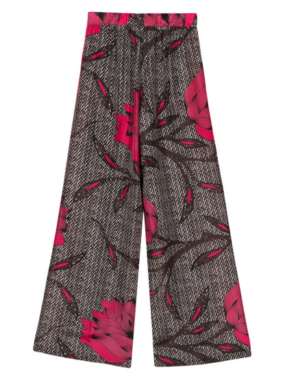 Floral-Print Silk Trousers