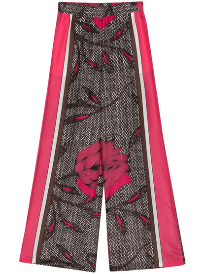Floral-Print Silk Trousers