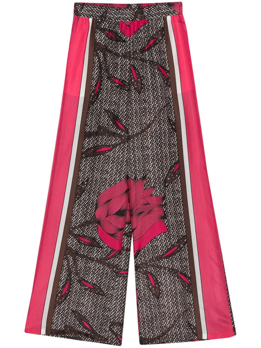 Floral-Print Silk Trousers