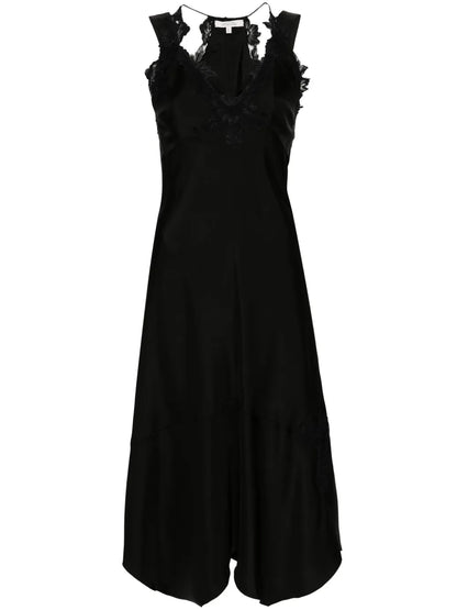Lace-Appliqué Camisole Silk Dress
