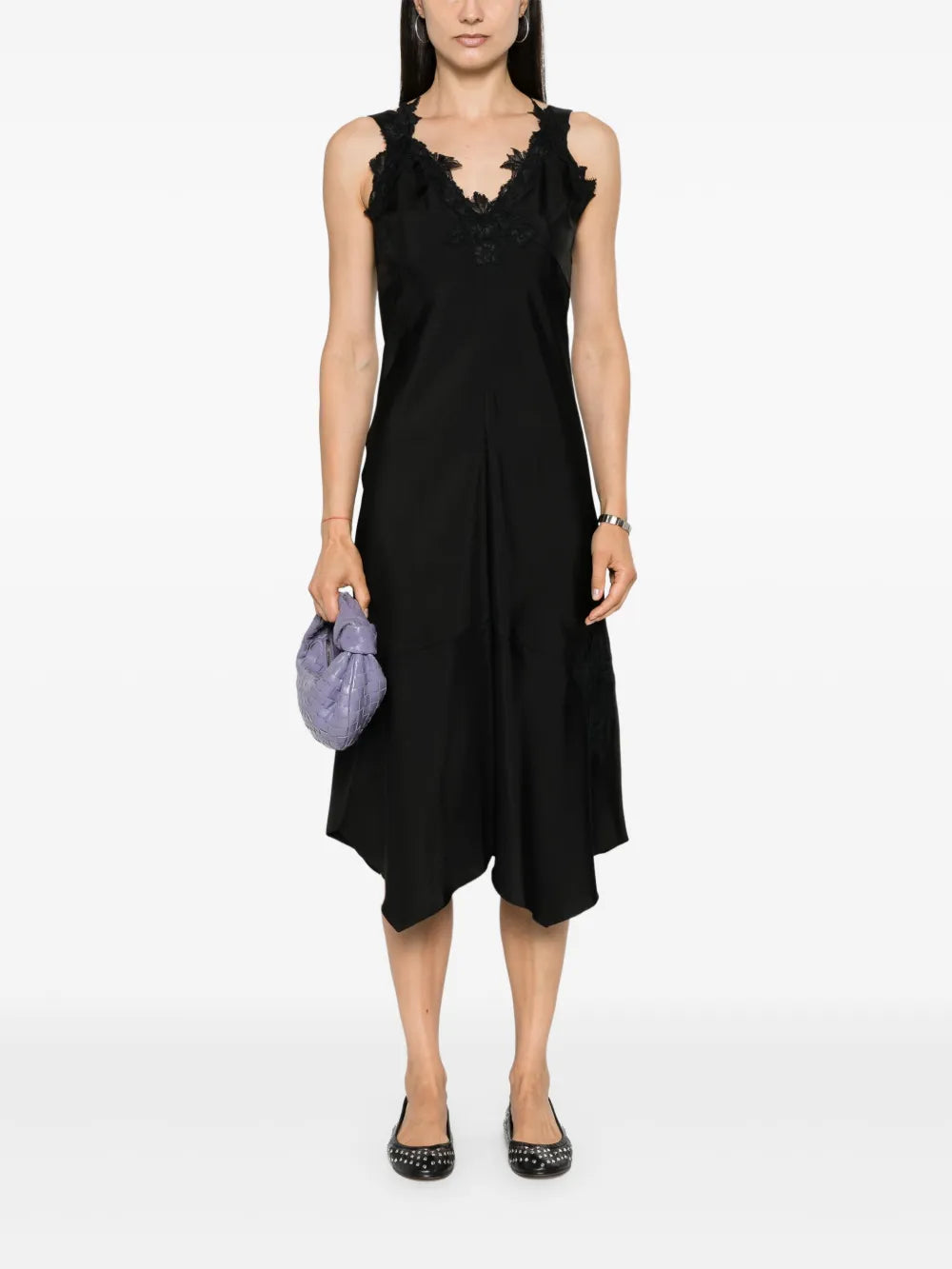Lace-Appliqué Camisole Silk Dress