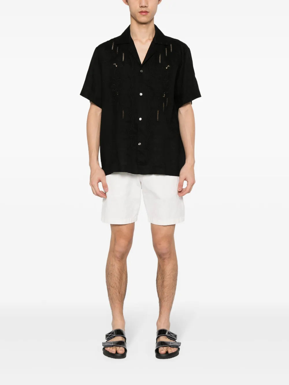 Floral-Embroidery Linen Shirt