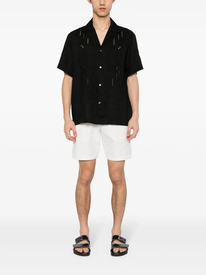 Floral-Embroidery Linen Shirt