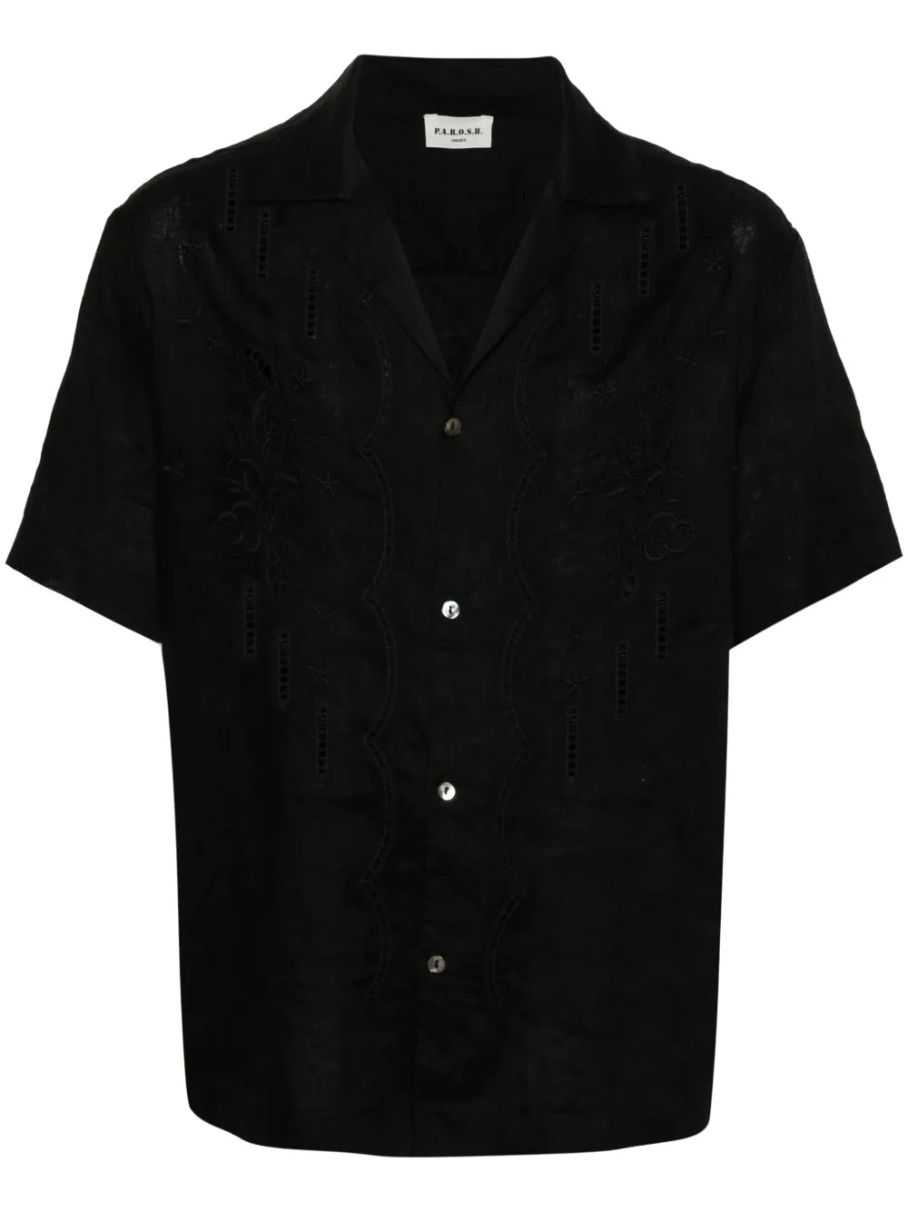 Floral-Embroidery Linen Shirt