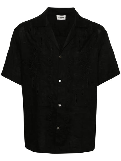 Floral-Embroidery Linen Shirt