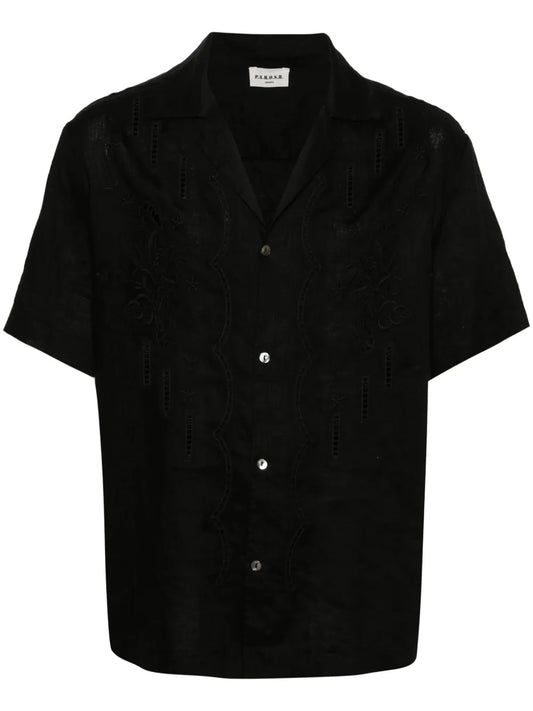 Floral-Embroidery Linen Shirt