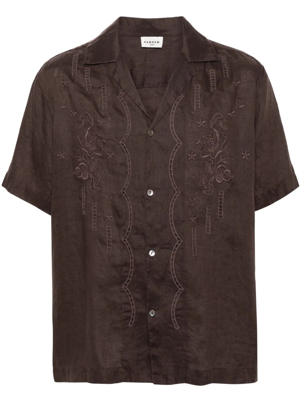 Floral-Embroidered Linen Shirt