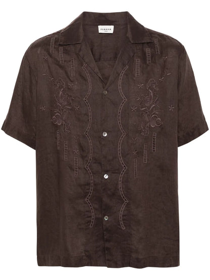 Floral-Embroidered Linen Shirt