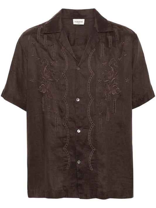 Floral-Embroidered Linen Shirt