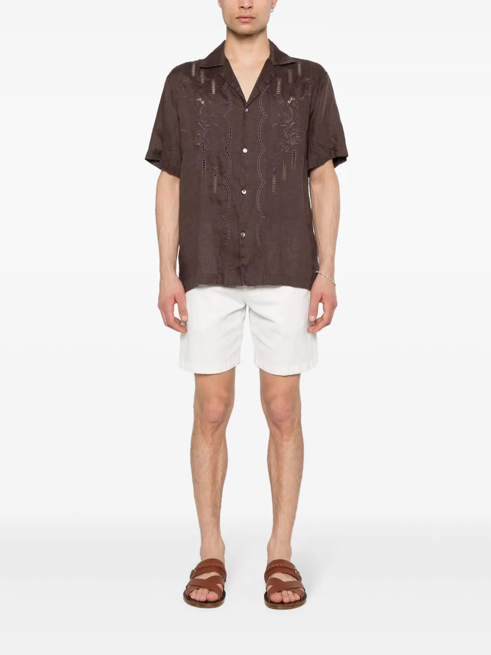 Floral-Embroidered Linen Shirt