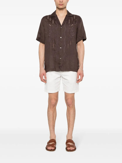 Floral-Embroidered Linen Shirt