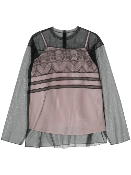 Boise Embroidered-Motif Tulle Blouse