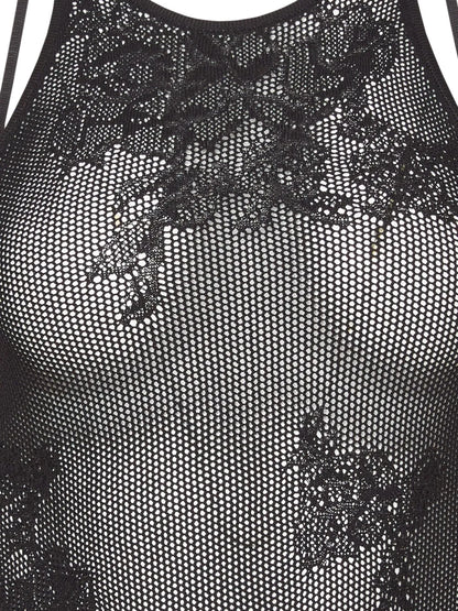 Pointelle-Knit Lace Racer Bodysuit