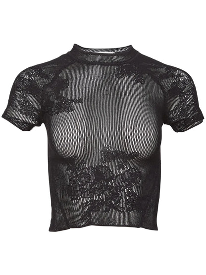 Pointelle-Knit Lace T-Shirt