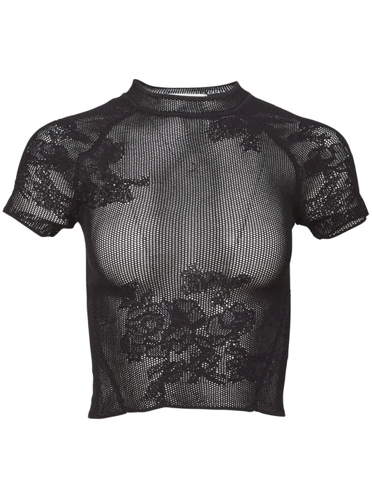 Pointelle-Knit Lace T-Shirt