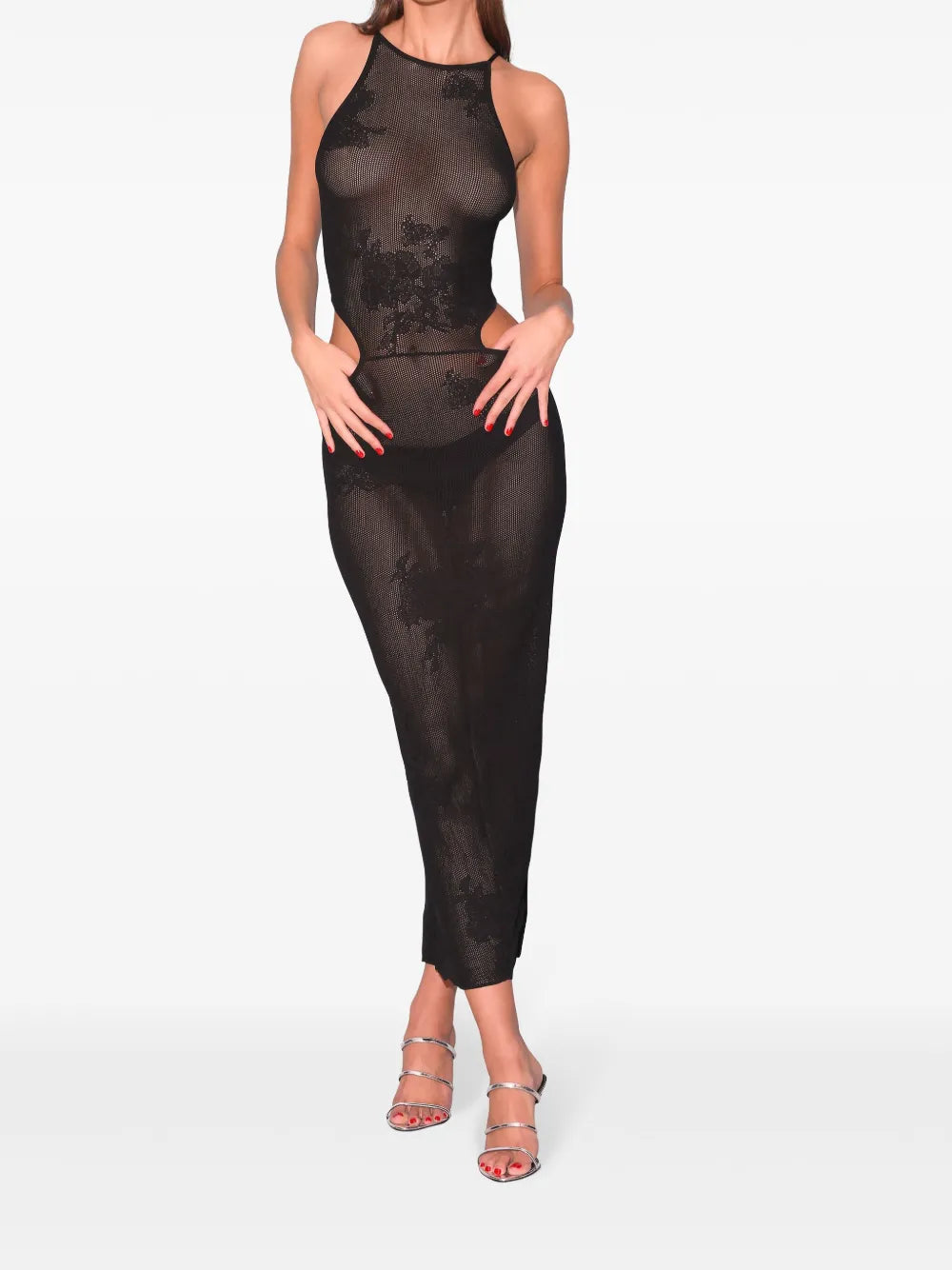Pointelle-Knit Lace Maxi Dress