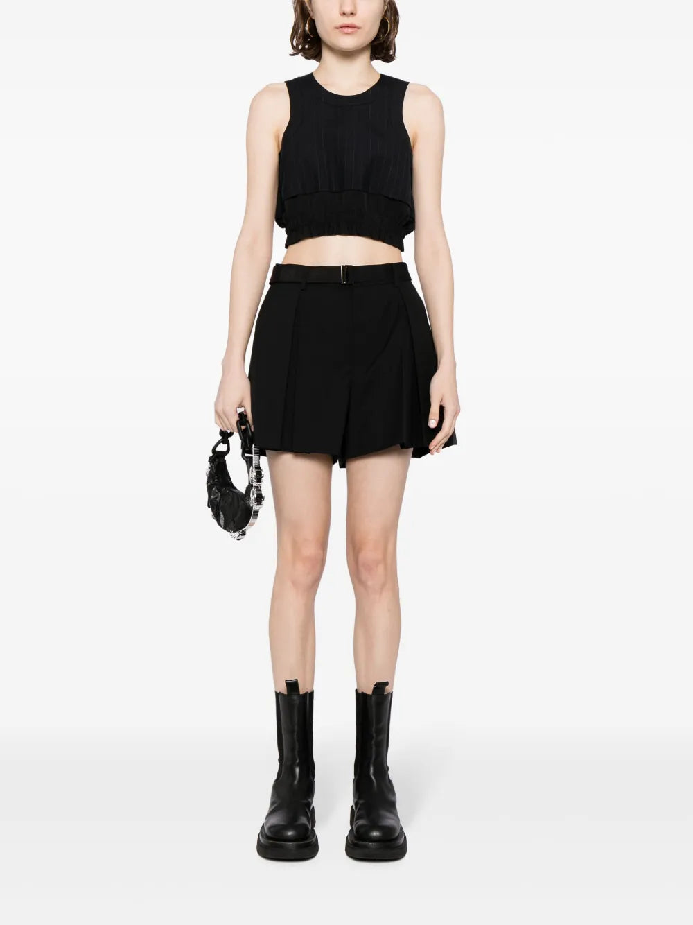 Pinstripe-Pattern Sleeveless Crop Top
