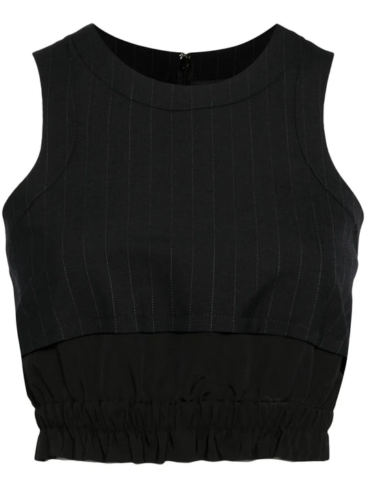 Pinstripe-Pattern Sleeveless Crop Top