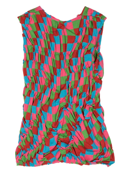 Check-Pattern Ruched Top