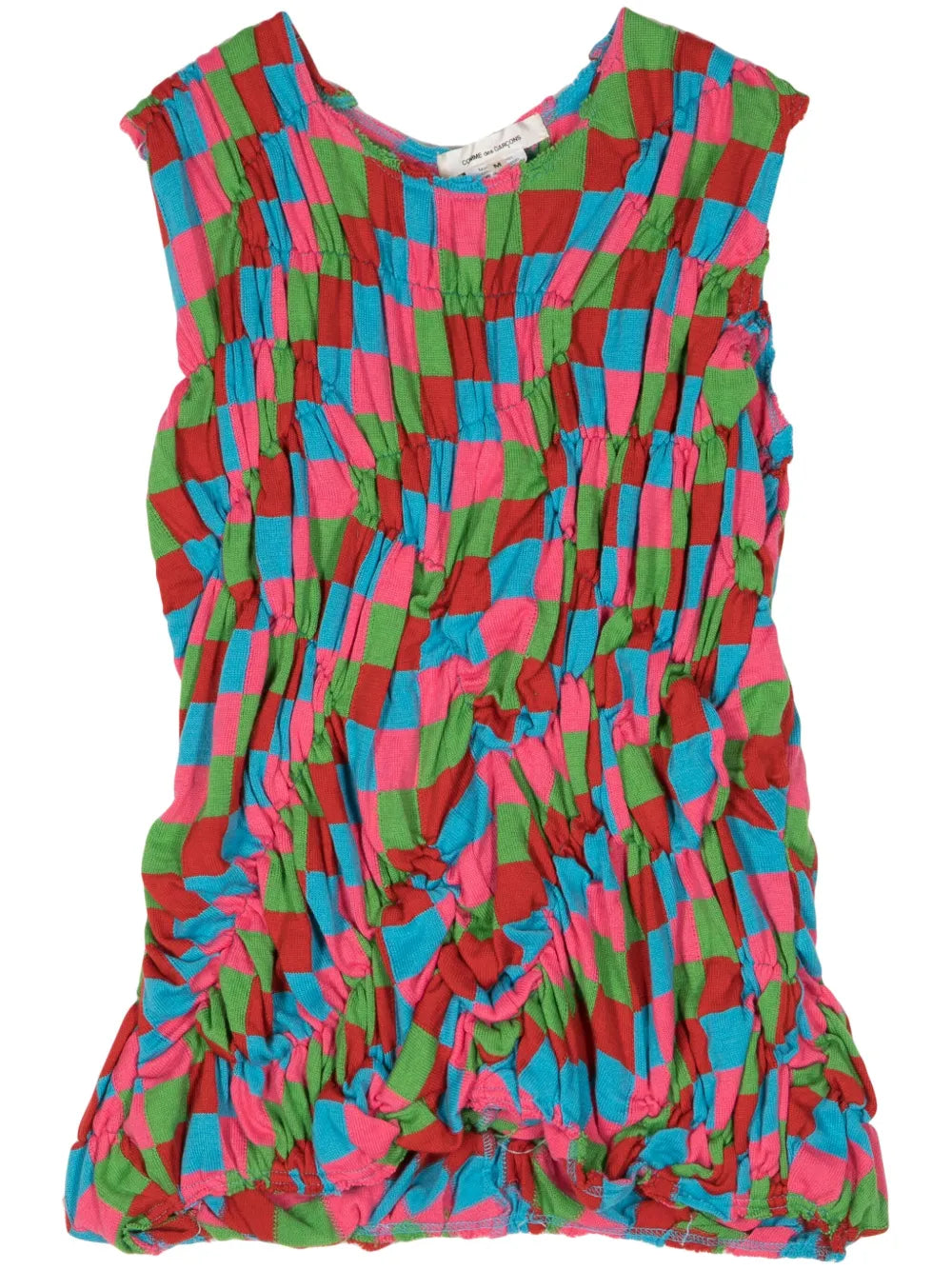 Check-Pattern Ruched Top