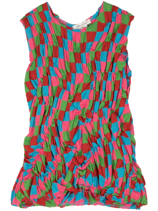 Check-Pattern Ruched Top