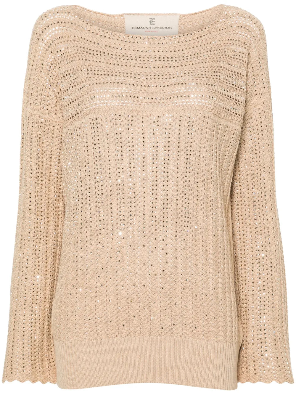 Crystal-Embellished Open-Knit Jumper