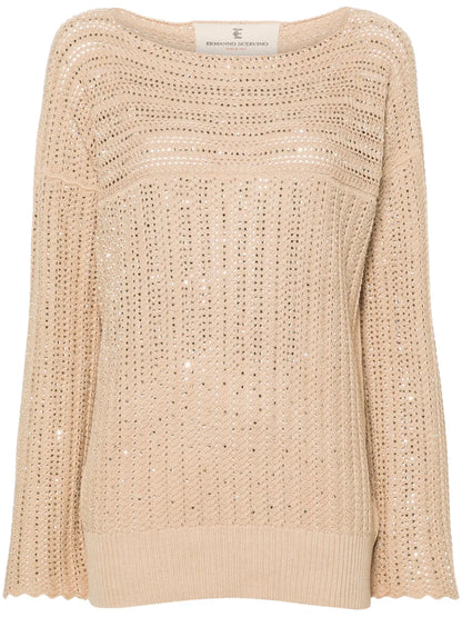 Crystal-Embellished Open-Knit Jumper
