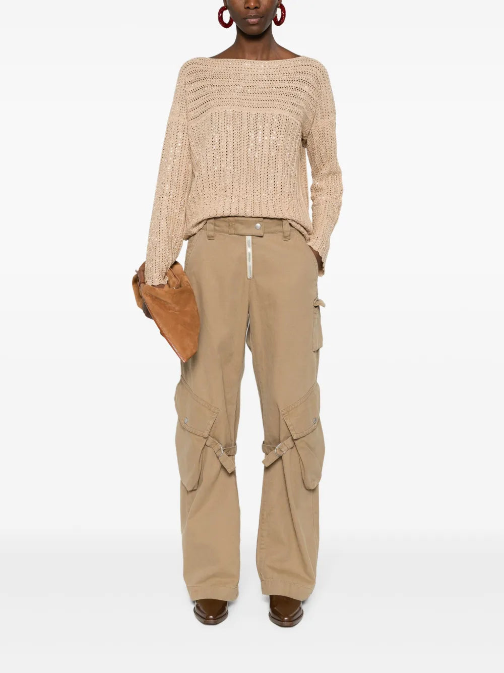 Crystal-Embellished Open-Knit Jumper
