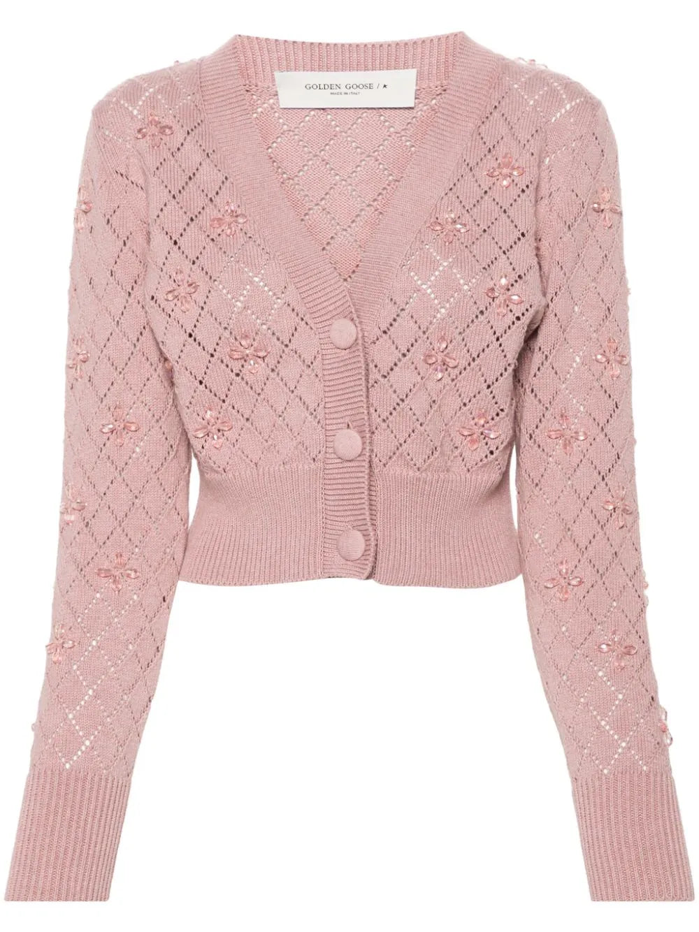 Bead-Embellished Pointelle-Knit Cardigan