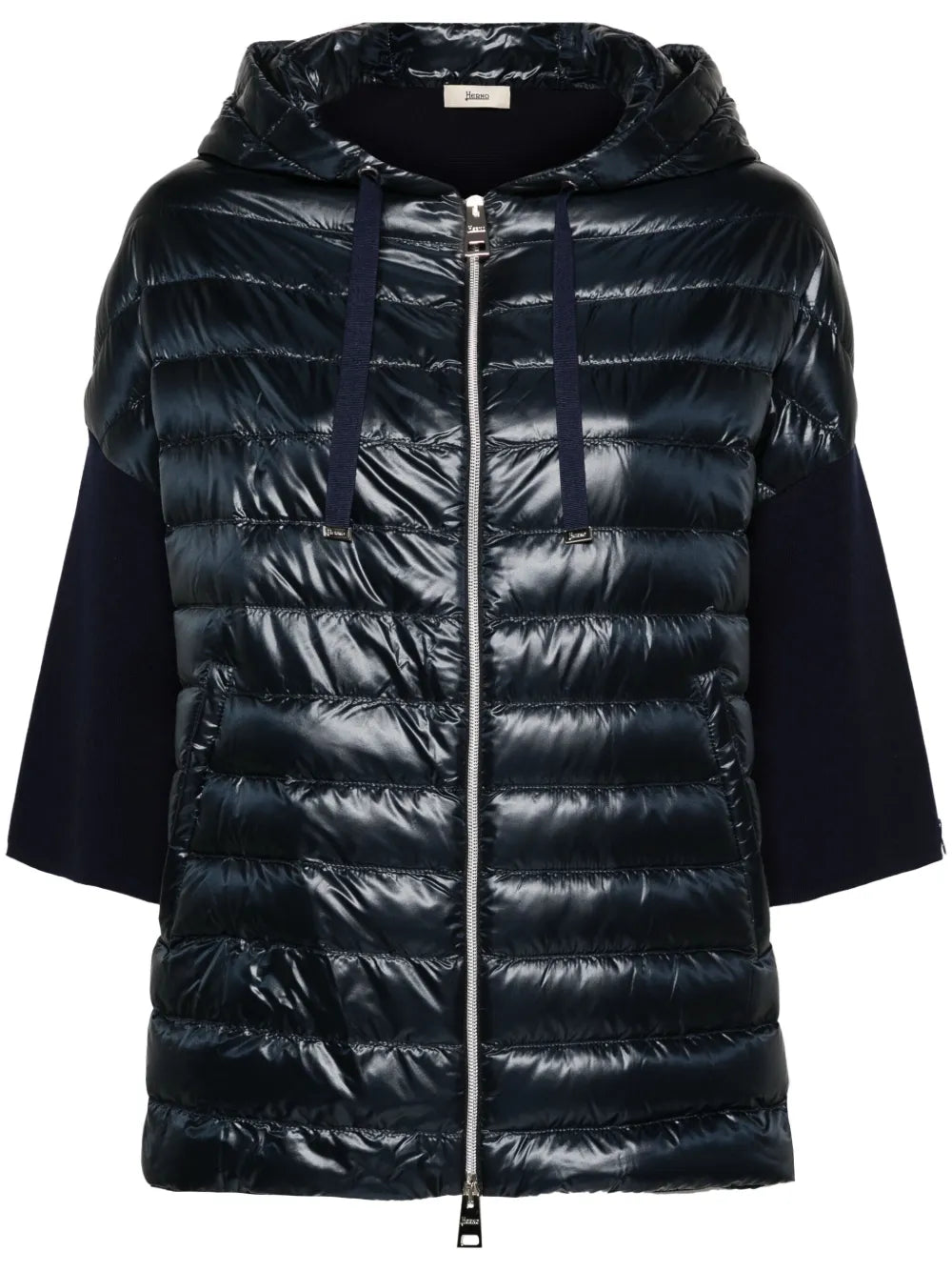 Knitted-Panels Hooded Puffer Jacket