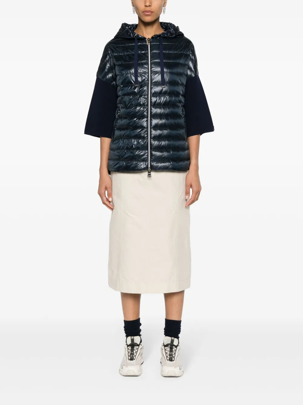 Knitted-Panels Hooded Puffer Jacket