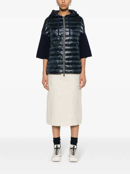 Knitted-Panels Hooded Puffer Jacket