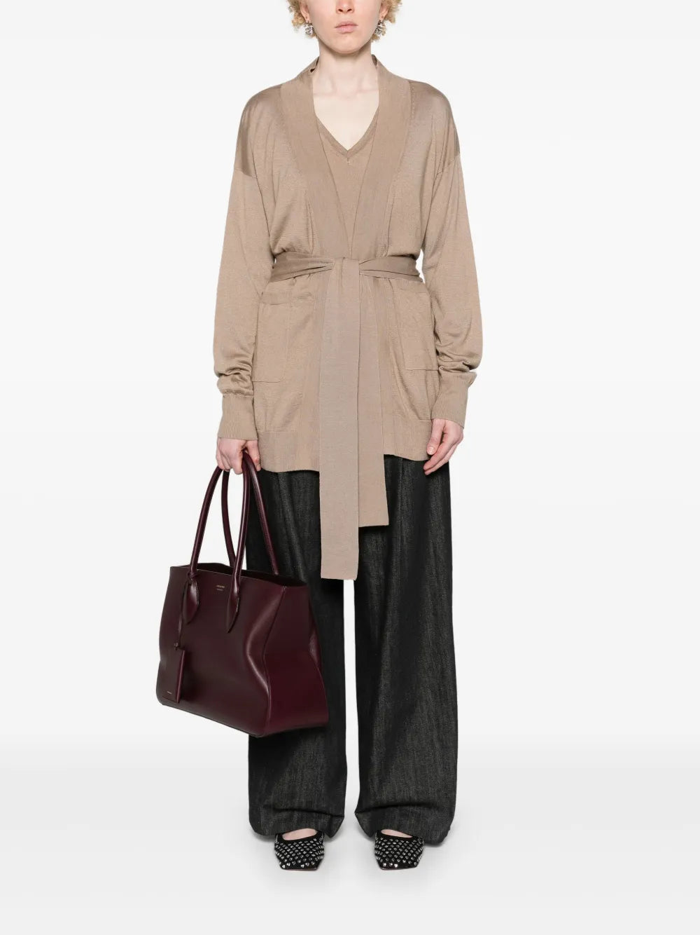 Scarlet Open-Front Belted Cardigan