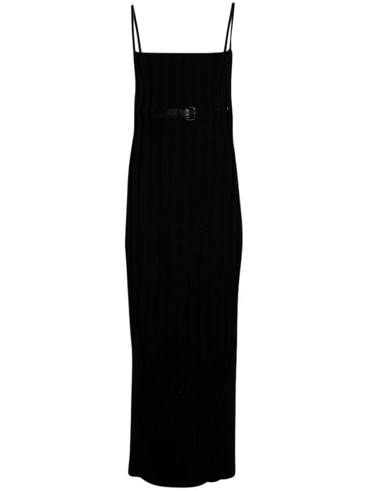 Belted Ribbed-Knit Dress