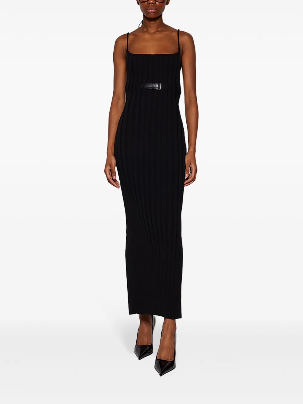 Belted Ribbed-Knit Dress