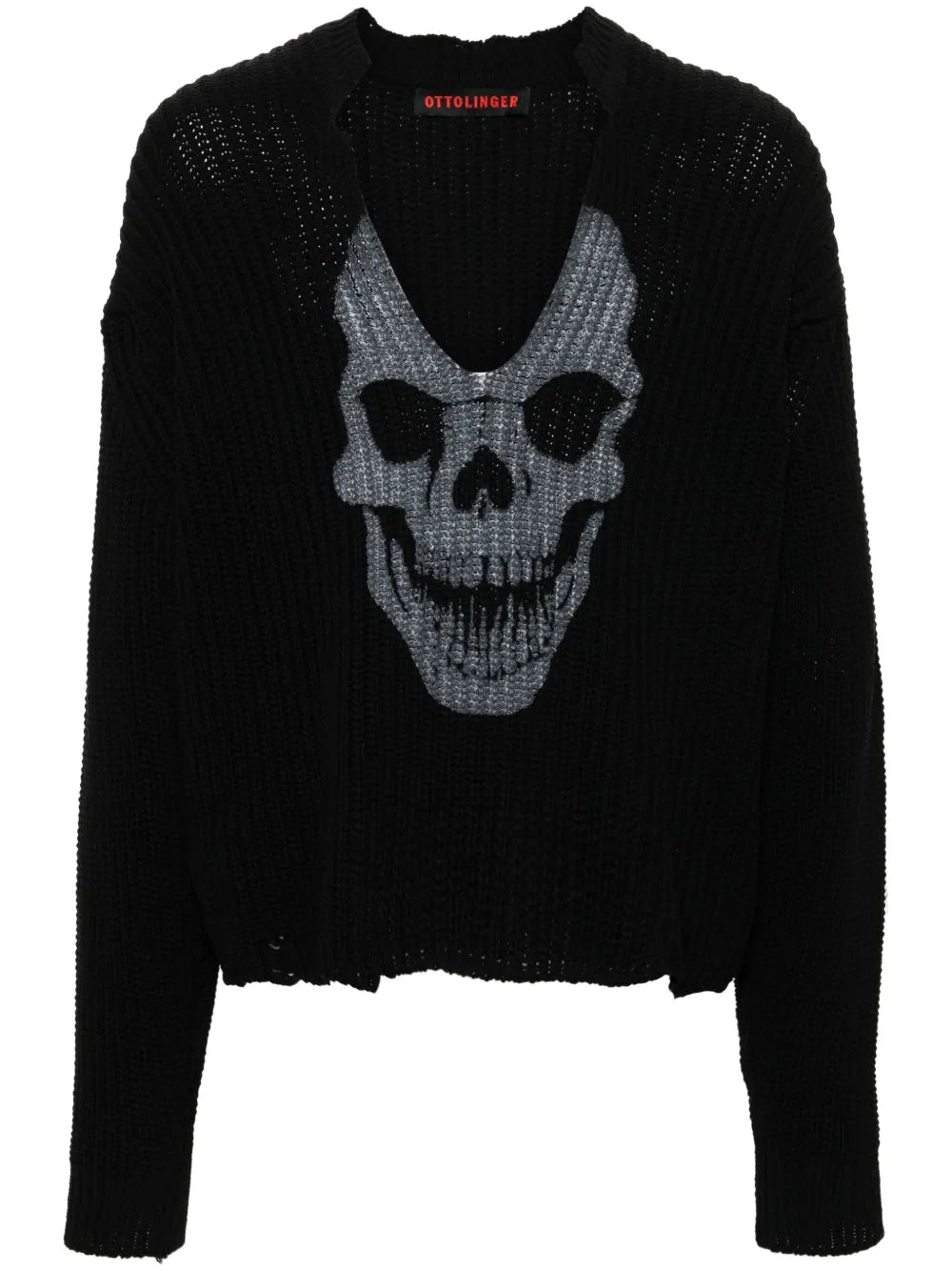 Skull-Print V-Neck Jumper