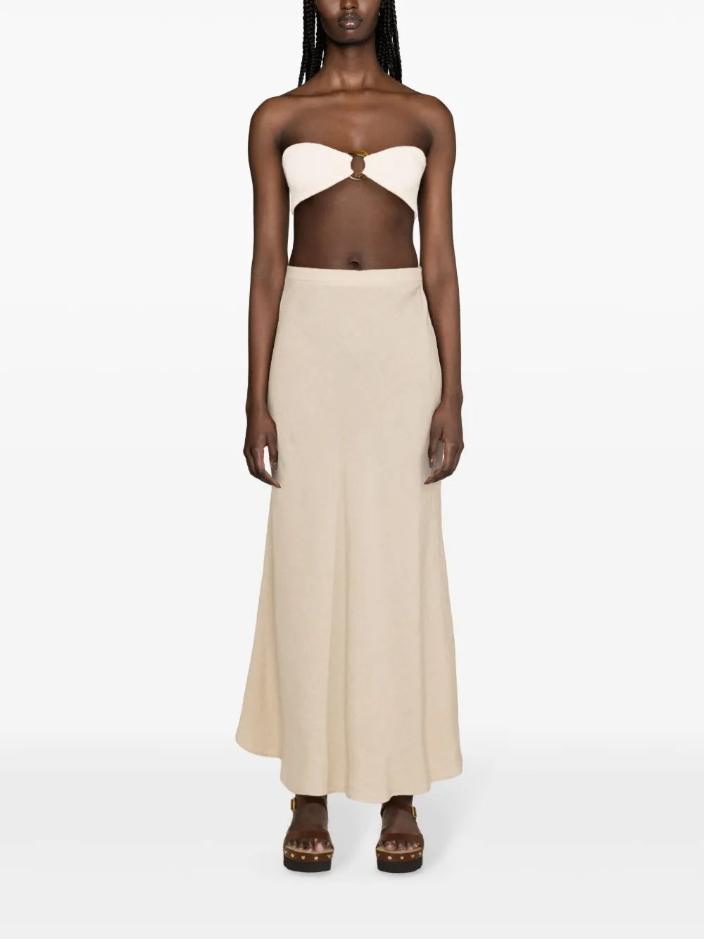 Fluted Linen Midi Skirt